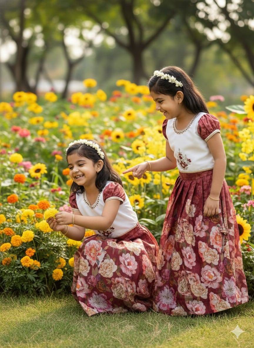 Floral Maroon Flower Banglory Indian kids wear industry